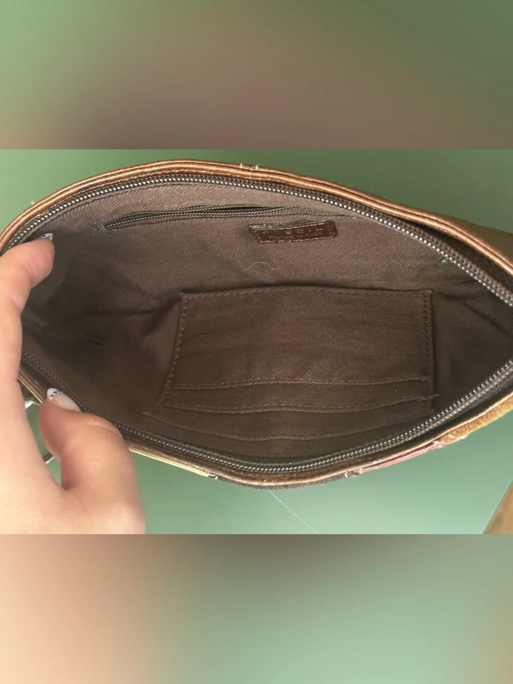 Vintage Fossil Patchwork Leather Wristlet Wallet Suede Boho Zipper Clutch Flower